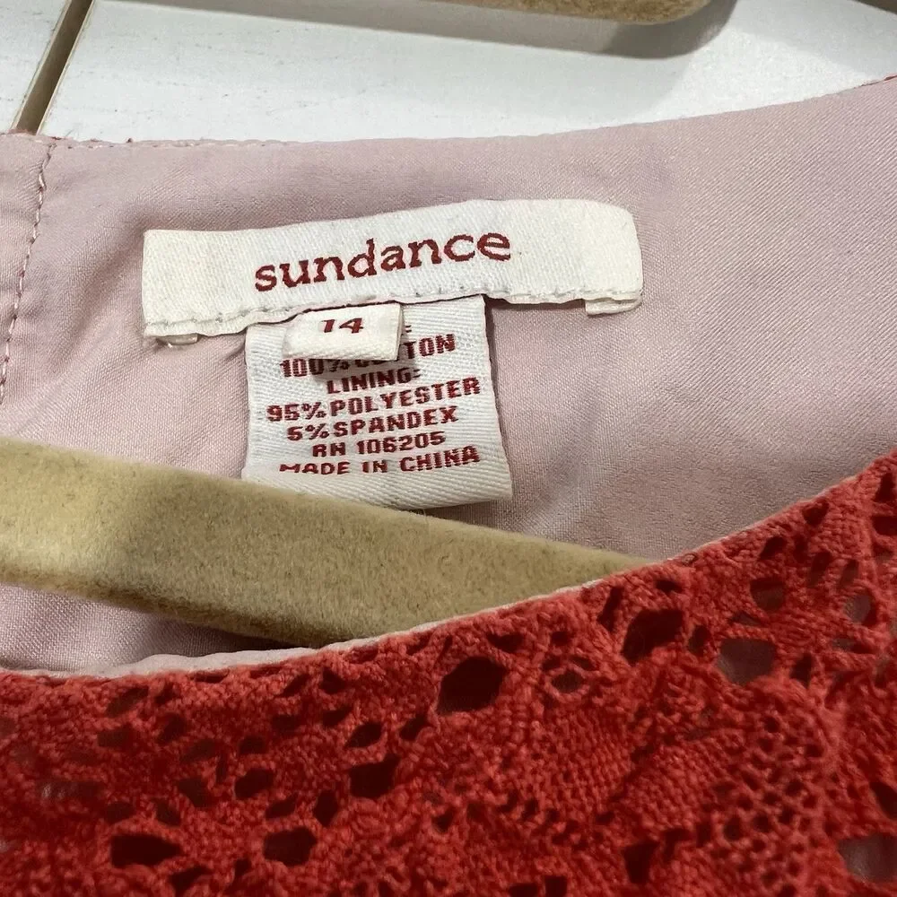 Sundance Catalog Lace Dress Floral‎ Coral Pink Prarie Fit Flare Size 14